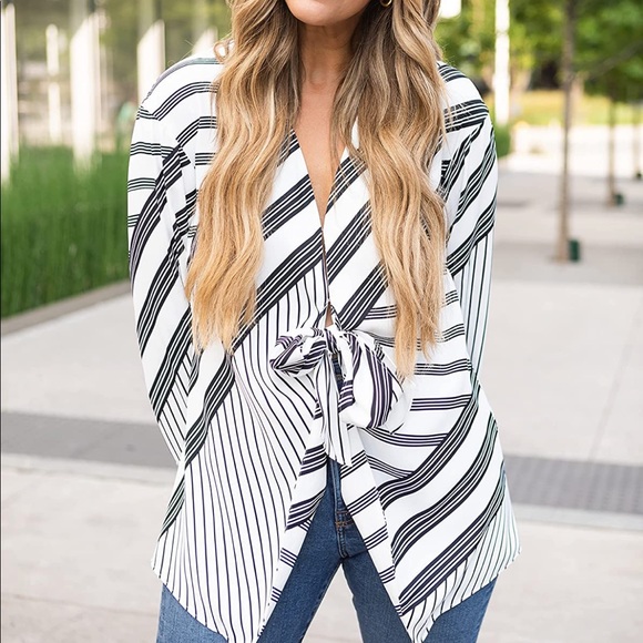 Kerrently The Drop Black/ White Stripe Knotted Tunic by Courtney Kerr - Picture 2 of 11